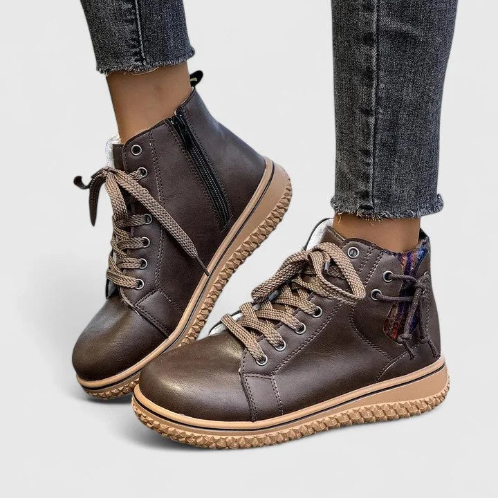 Women's Faux Leather Lace-Up Ankle Boots – A Chunky Ridged Sole