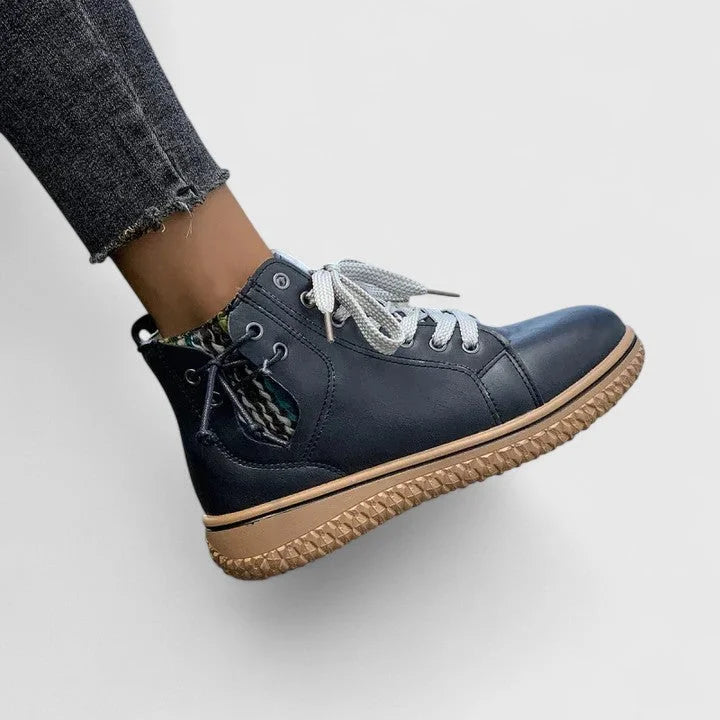 Women's Faux Leather Lace-Up Ankle Boots – A Chunky Ridged Sole