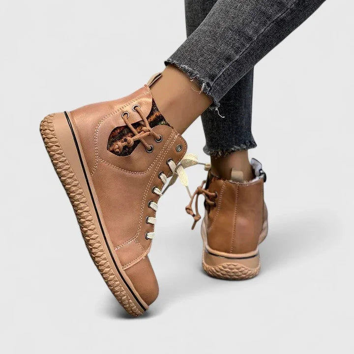 Women's Faux Leather Lace-Up Ankle Boots – A Chunky Ridged Sole