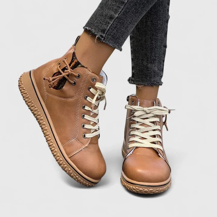 Women's Faux Leather Lace-Up Ankle Boots – A Chunky Ridged Sole