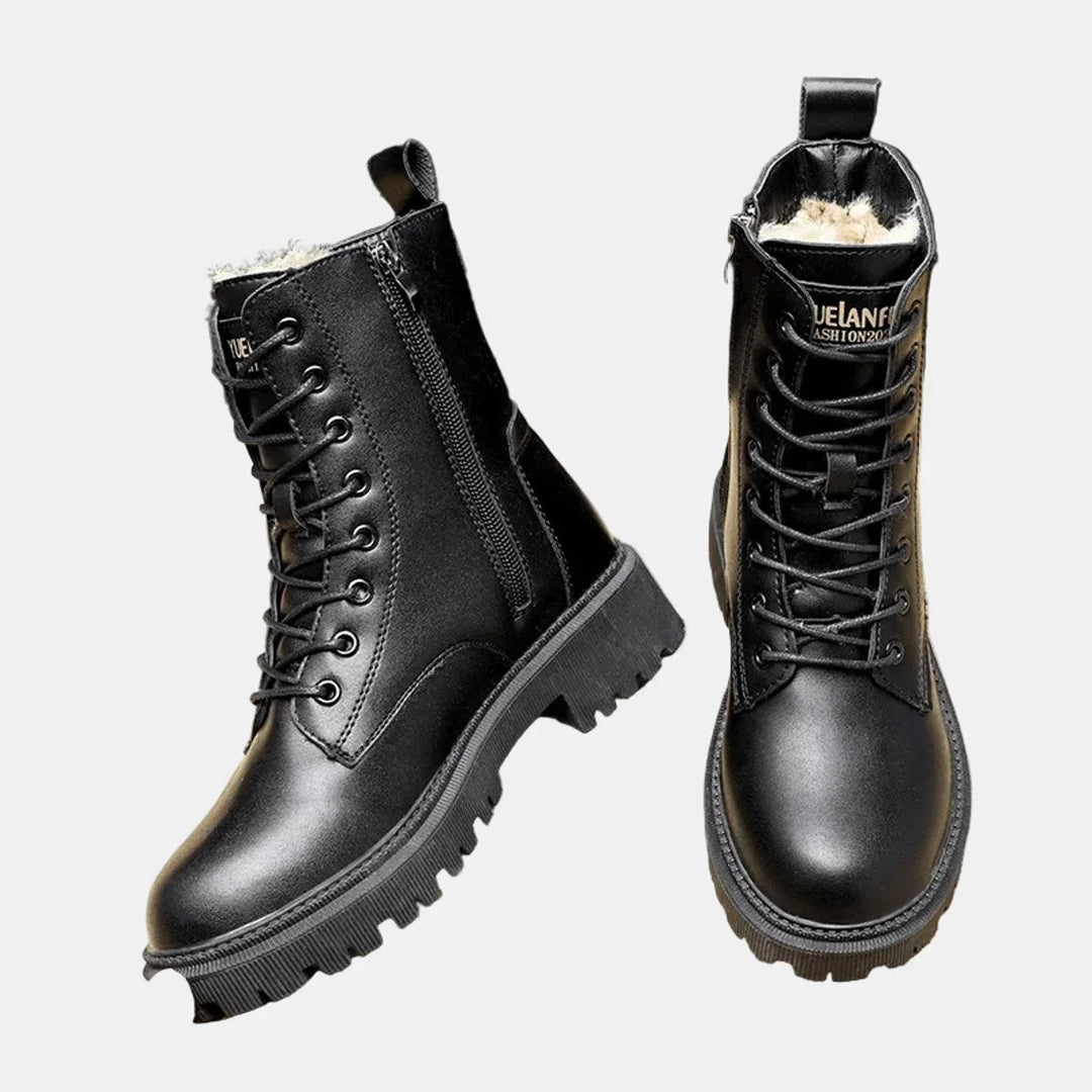 Women's Faux Leather Lace-Up Fleece-Lined Combat Ankle Boots