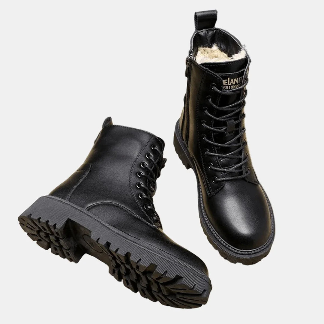 Women's Faux Leather Lace-Up Fleece-Lined Combat Ankle Boots