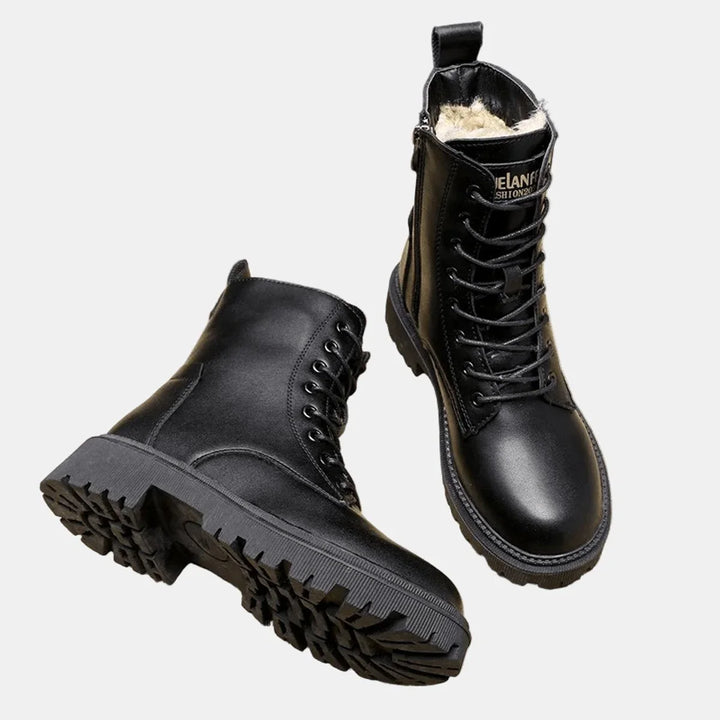 Women's Faux Leather Lace-Up Fleece-Lined Combat Ankle Boots