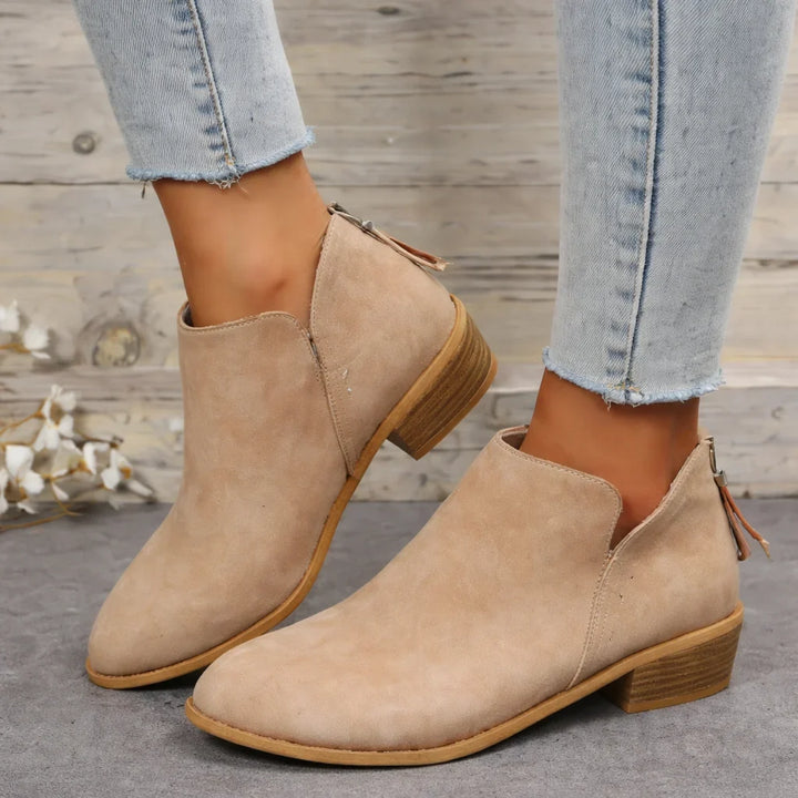 Women's Faux-Suede Pointed-Toe Ankle Boots – V-Cut Sides And Back Zipper