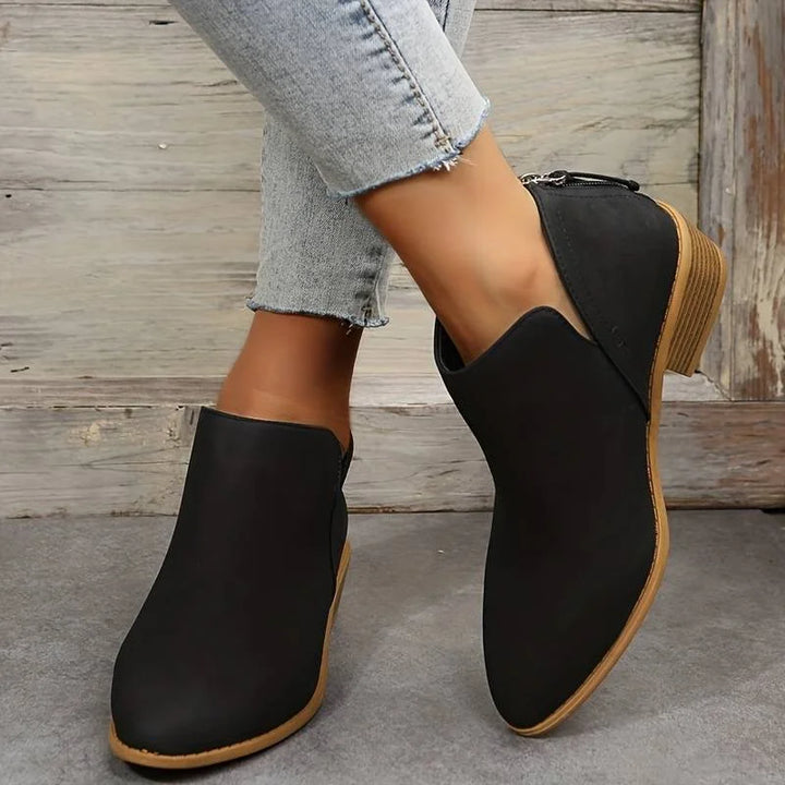 Women's Faux-Suede Pointed-Toe Ankle Boots – V-Cut Sides And Back Zipper