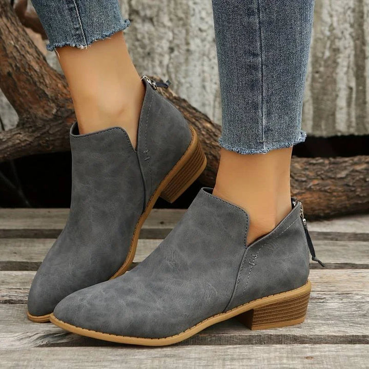 Women's Faux-Suede Pointed-Toe Ankle Boots – V-Cut Sides And Back Zipper
