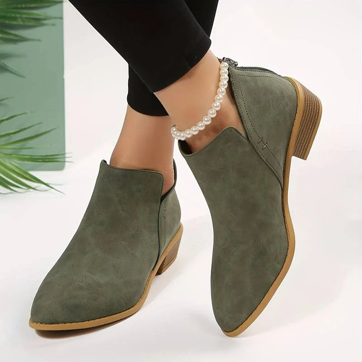 Women's Faux-Suede Pointed-Toe Ankle Boots – V-Cut Sides And Back Zipper