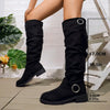 Women's Faux Suede Slouchy Knee-High Boots – Buckle And Lug Sole