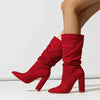 Women's Faux-Suede Slouchy Pointed-Toe Block-Heel Boots