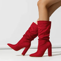 Women's Faux-Suede Slouchy Pointed-Toe Block-Heel Boots