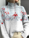 Women's Festive Christmas Ornament Knit Sweater – Turtleneck And Long Sleeves