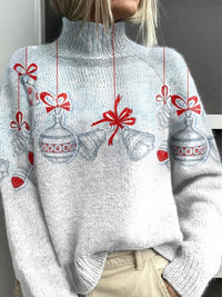 Women's Festive Christmas Ornament Knit Sweater – Turtleneck And Long Sleeves