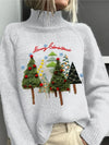 Women's Festive Christmas Tree Embroidered Knit Sweater – Mock-Neck Long-Sleeves