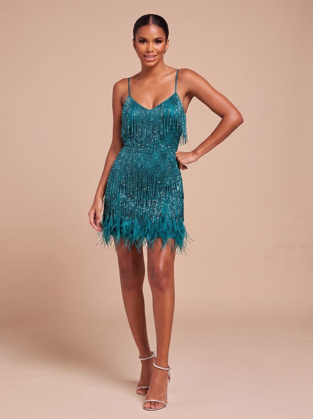 Women's Mini Dress – Fringe Christmas Party Feather Trim