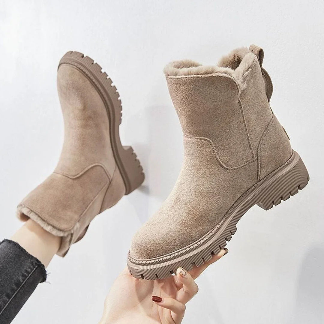 Women's Fleece-Lined Suede Slip-On Winter Ankle Boots