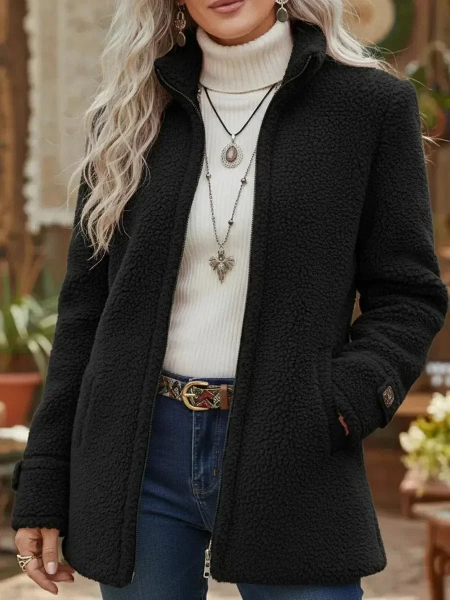 Women's Fleece Zip-Up Teddy Coat Stand Collar