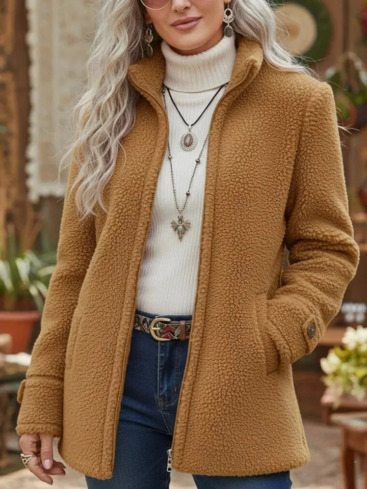 Women's Fleece Zip-Up Teddy Coat Stand Collar