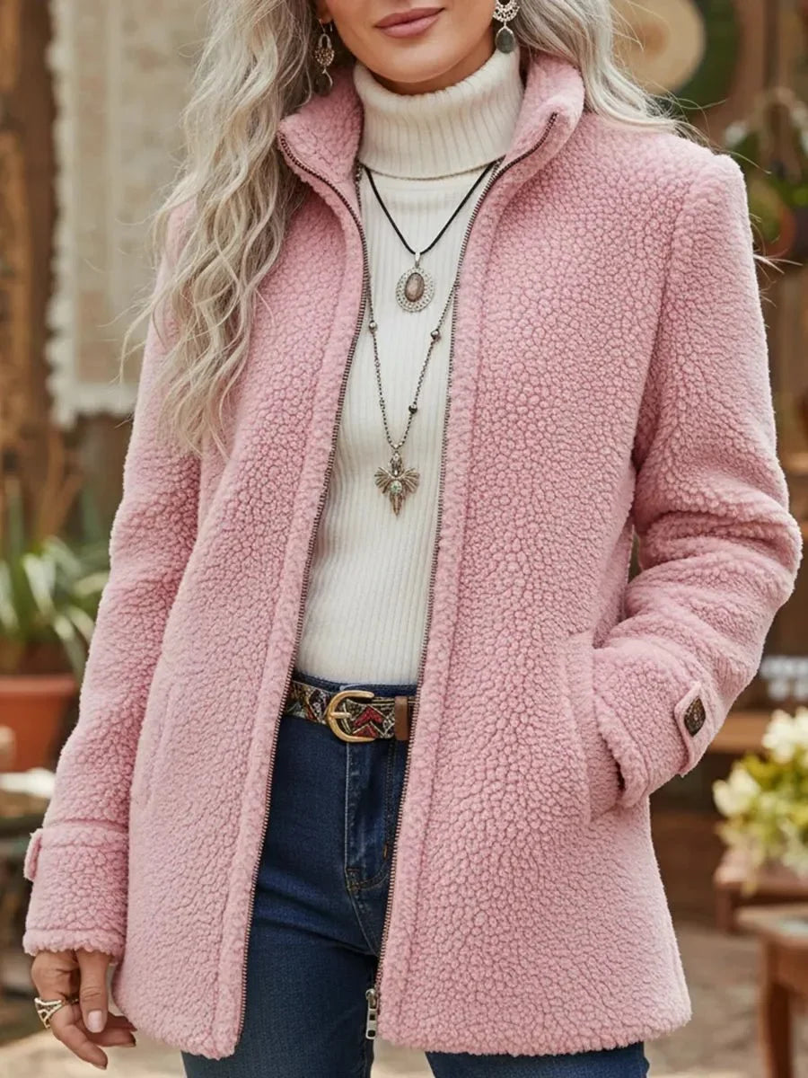 Women's Fleece Zip-Up Teddy Coat Stand Collar