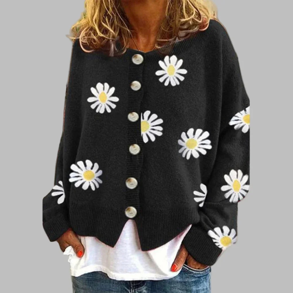 Women's Floral Button-Front Cardigan – Long Sleeves