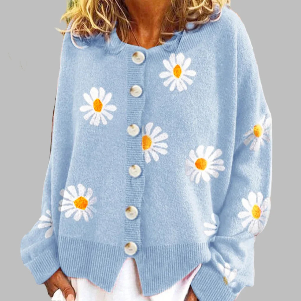 Women's Floral Button-Front Cardigan – Long Sleeves