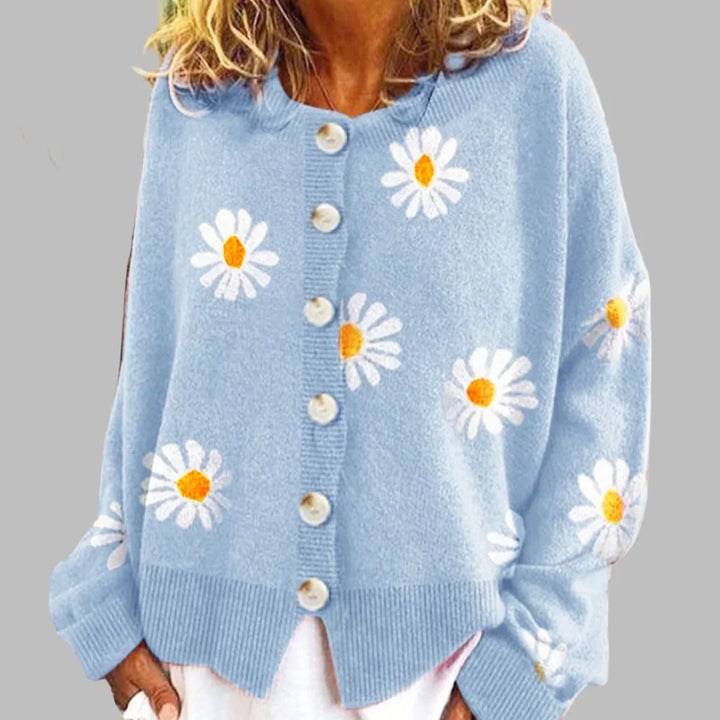 Women's Floral Button-Front Cardigan – Long Sleeves