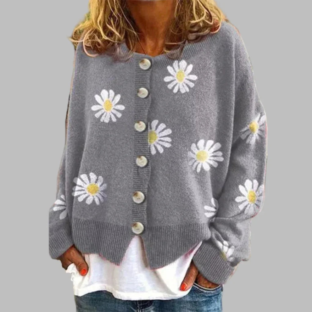 Women's Floral Button-Front Cardigan – Long Sleeves