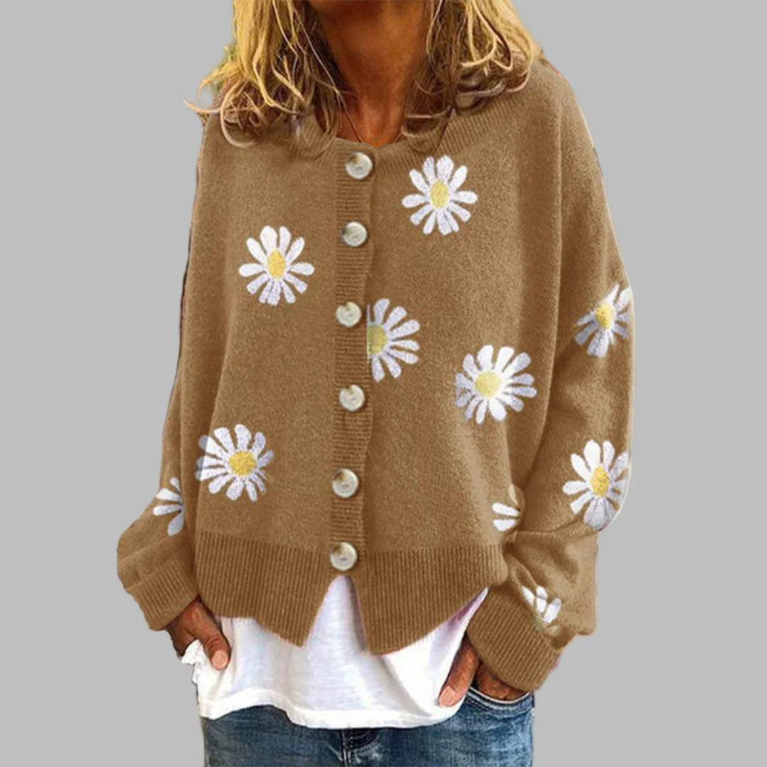 Women's Floral Button-Front Cardigan – Long Sleeves