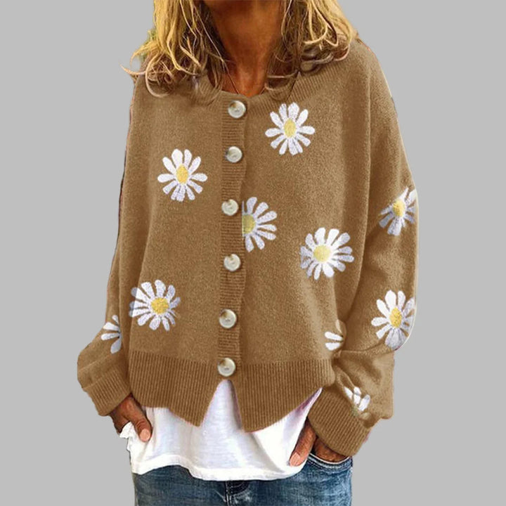 Women's Floral Button-Front Cardigan – Long Sleeves