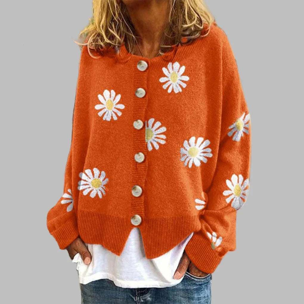 Women's Floral Button-Front Cardigan – Long Sleeves
