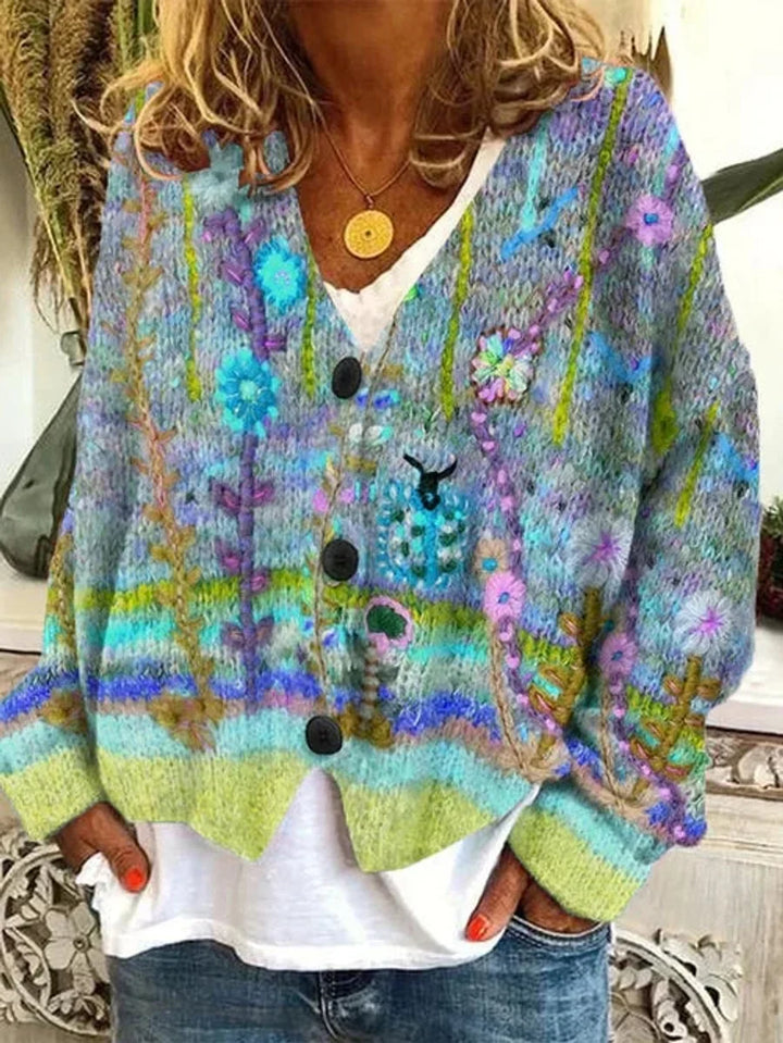 Women's Floral Embroidered Button-Front Knit Cardigan