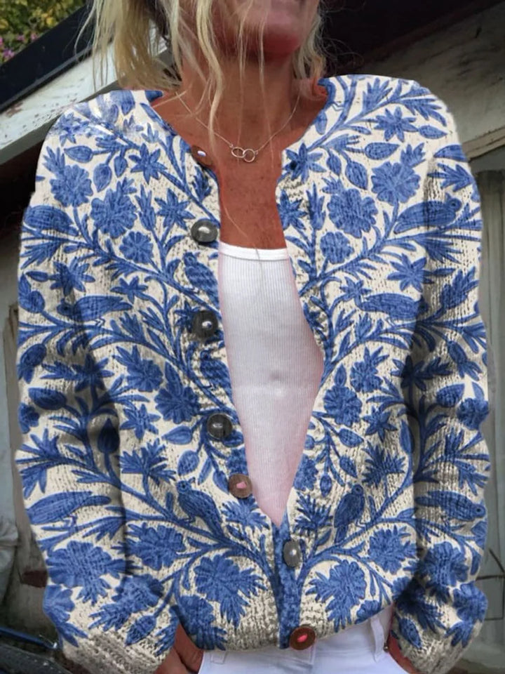 Women's Floral Embroidered Button-Front Knit Cardigan