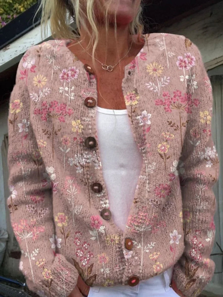 Women's Floral Embroidered Button-Front Knit Cardigan