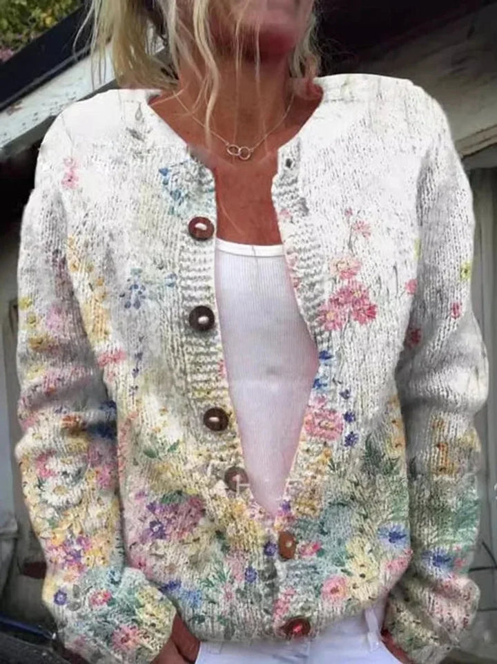 Women's Floral Embroidered Button-Front Knit Cardigan