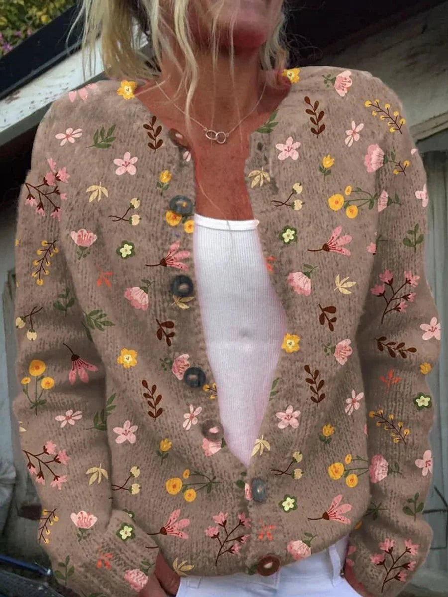 Women's Floral Embroidered Button-Front Knit Cardigan
