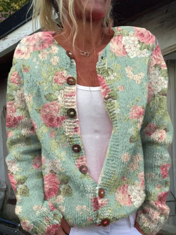 Women's Floral Embroidered Button-Front Knit Cardigan