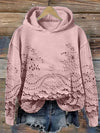 Women's Floral Embroidered Eyelet Hoodie – Scalloped Hem And Long Sleeves