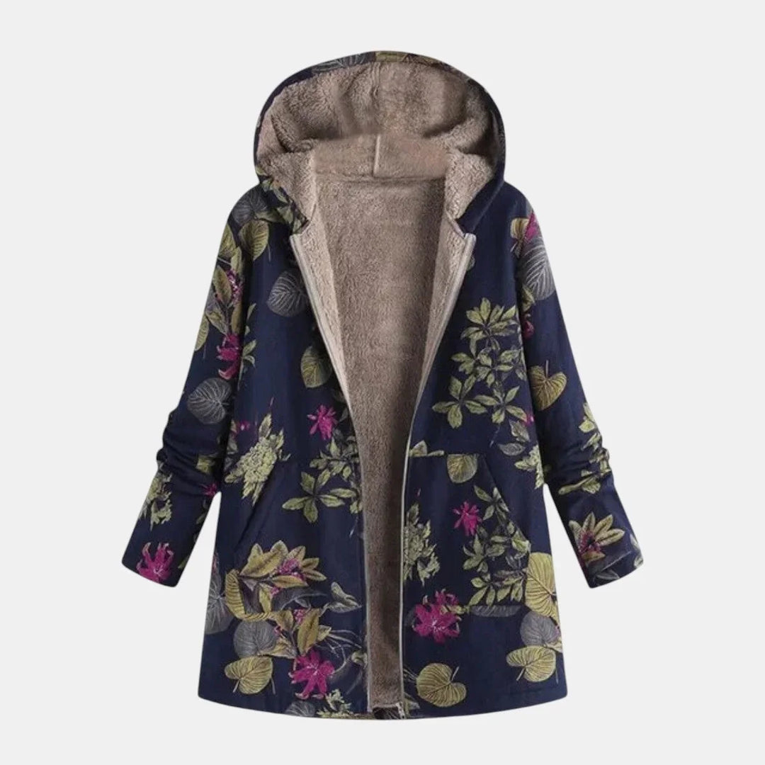 Women's Floral Hooded Sherpa-Lined Full-Zip Coat – Side Pockets
