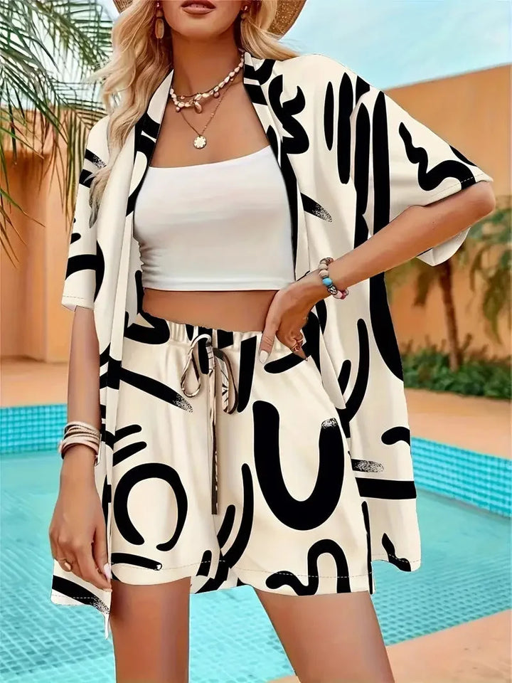 Women's Floral Kimono Cardigan Sweater – 3/4 Sleeve And Shorts