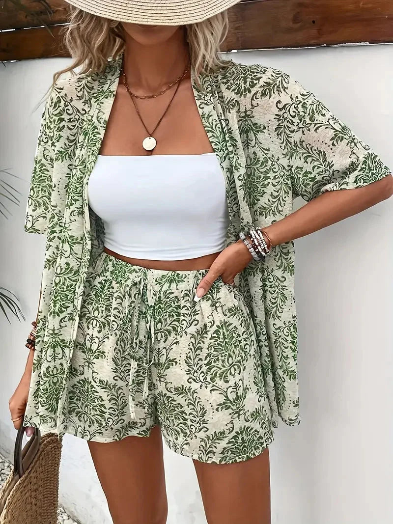 Women's Floral Kimono Cardigan Sweater – 3/4 Sleeve And Shorts