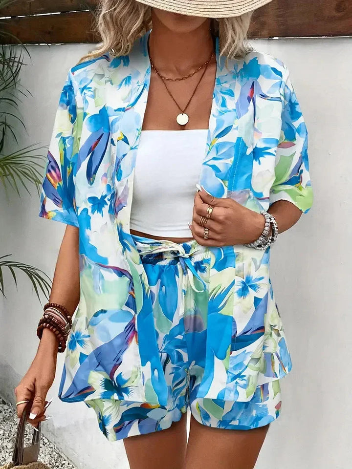 Women's Floral Kimono Cardigan Sweater – 3/4 Sleeve And Shorts