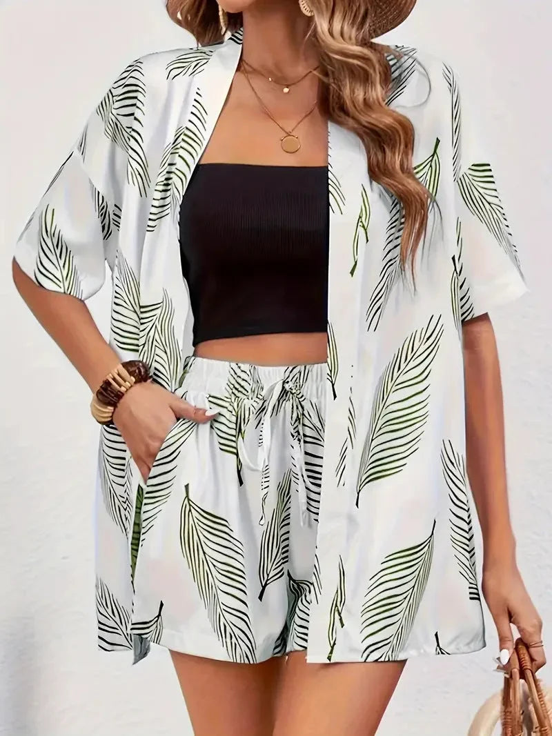 Women's Floral Kimono Cardigan Sweater – 3/4 Sleeve And Shorts