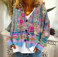 Women's Floral Knit Button-Front Cardigan Sweater