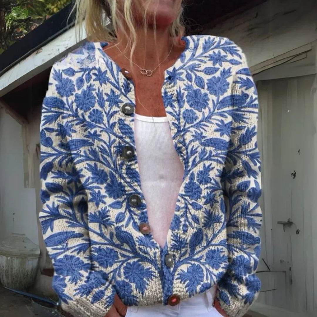 Women's Floral Knit Button-Front Cardigan Sweater
