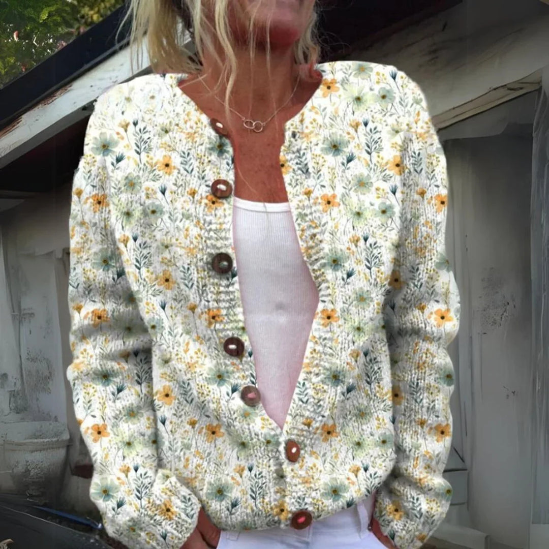 Women's Floral Knit Button-Front Cardigan Sweater