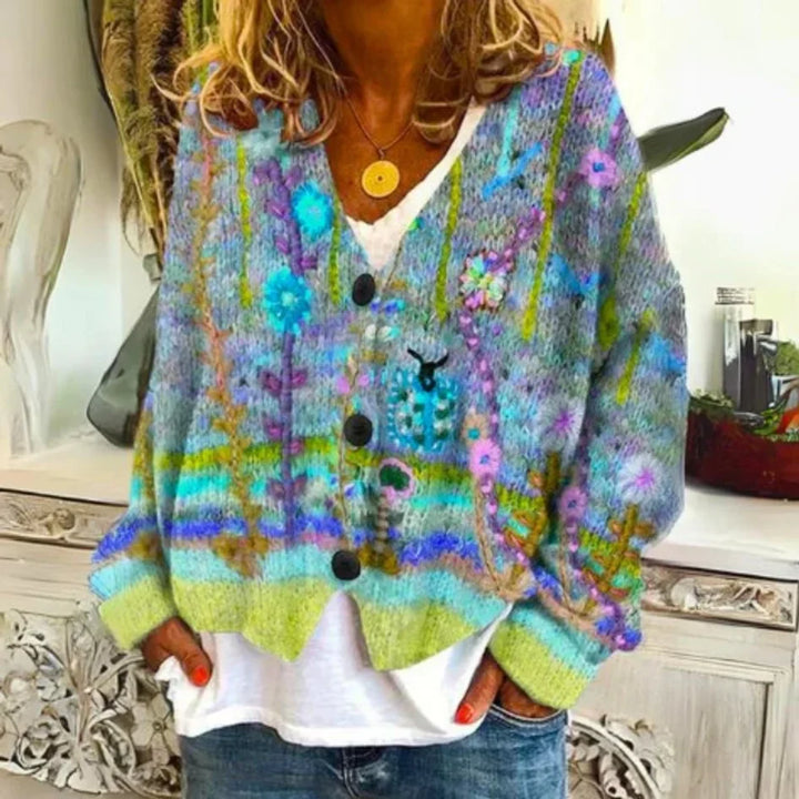 Women's Floral Knit Button-Front Cardigan Sweater