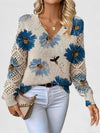 Women's Floral Knit Sweater – V-Neck And Long Open-Knit Sleeves