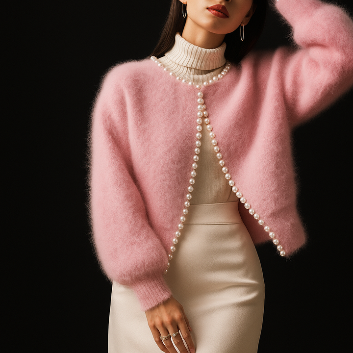 Women's Cardigan – Beaded Fluffy Cropped