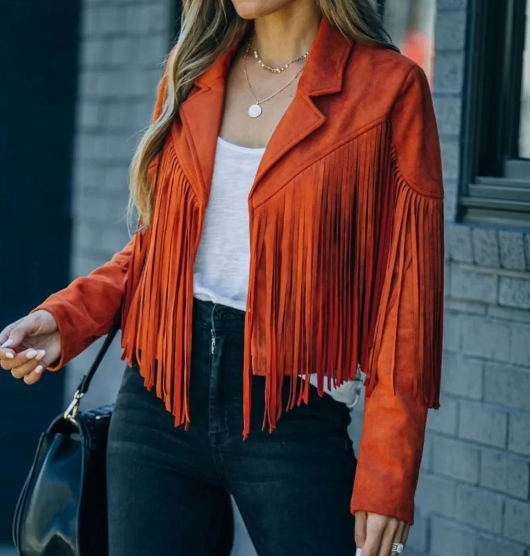 Women's Fringe Suede Cropped Moto Leather Jacket