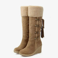 Women's Shoes – Faux-Fur Wedge Knee-High