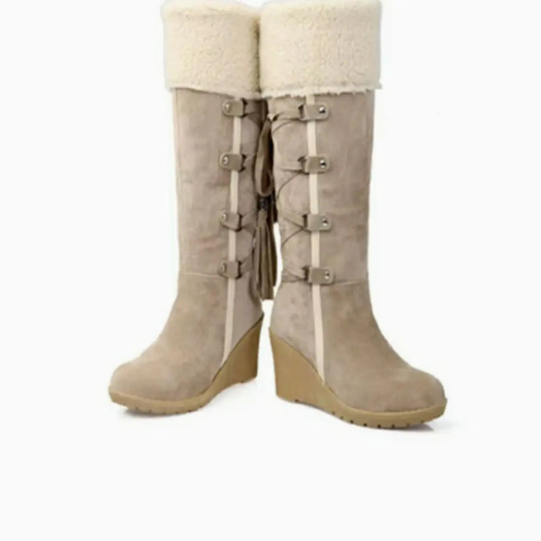 Women's Shoes – Faux-Fur Wedge Knee-High